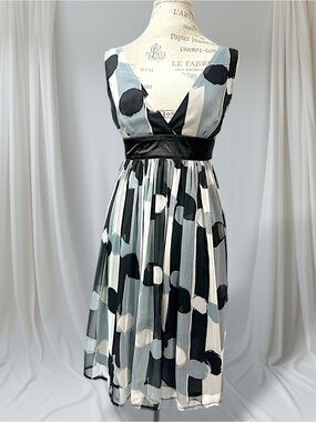 Lipsy London Silk Look Polka Dot Chiffon Cocktail Dress Black Blue/Grey Small